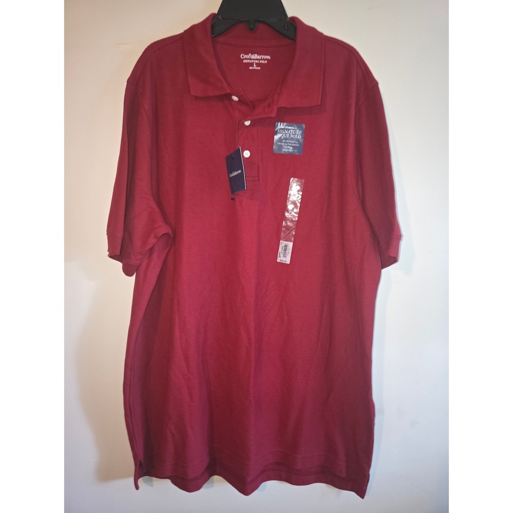 Croft & Barrow Signature Pique Polo Mens Large Red Short Sleeve No Roll Collar